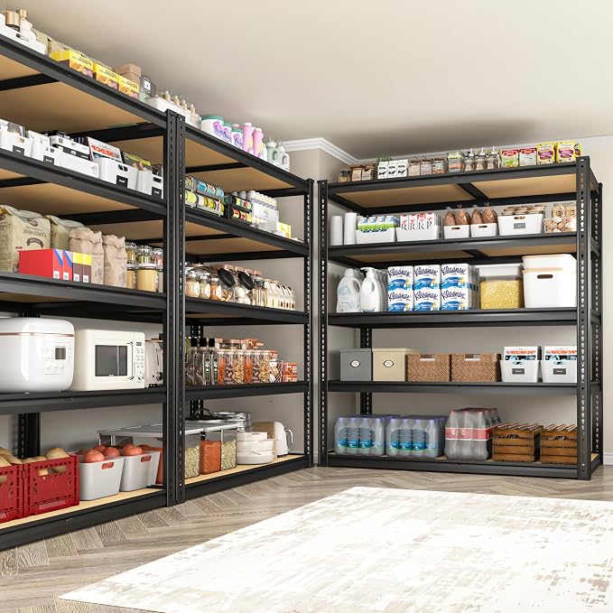 ROOMFAVE 2300LBS Storage Shelves Heavy Duty 5 Tier Garage Storage Shelving, Adjustable Metal Shelving Unit Utility Rack Shelf for Warehouse, Pantry, Closet, 72" H x 40" W x 20" D, Black,2PCS