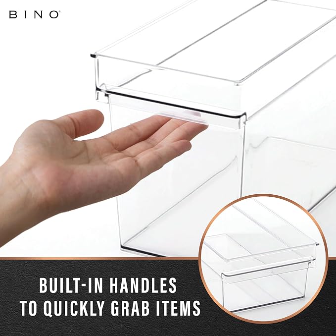 BINO | Plastic Storage Bins, Small - Shallow | THE HANDLER COLLECTION | Multipurpose Organizer Bins | Kitchen Pantry Organizers and Storage | Clear Containers for Organizing Home | Freezer Organizer