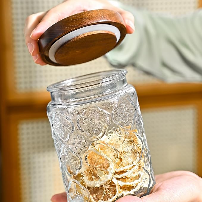 Adodeen Glass Storage Containers With Lids, Glass Jars With Lids, 24OZ | Airtight Glass Food Storage Containers, Kitchen Canisters For Sugar, Coffee, Tea, Spice, Flour, Candy, Pasta, Cereal
