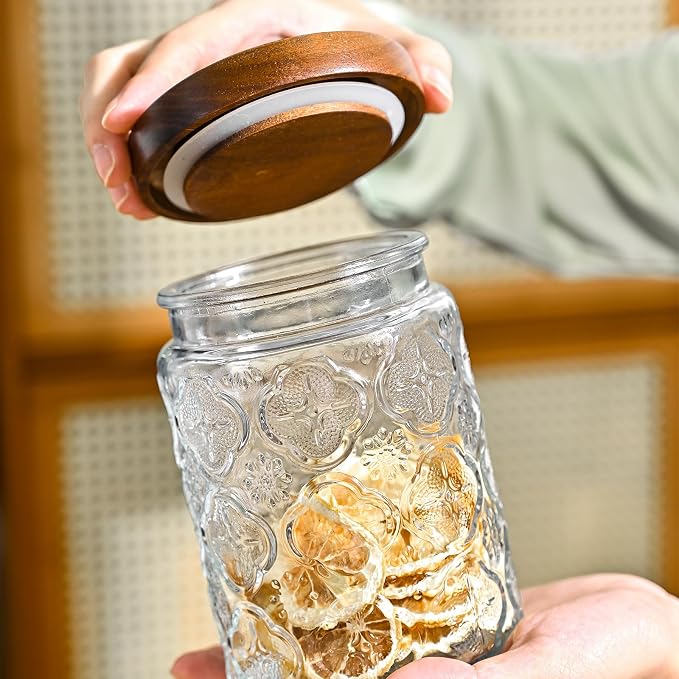 Glass Storage Containers With Lids, Glass Jars With Lids, 24oz, Set Of 3 | Airtight Glass Food Storage Containers, Kitchen Canisters For Sugar, Coffee, Tea, Spice, Flour, Candy, Pasta, Cereal