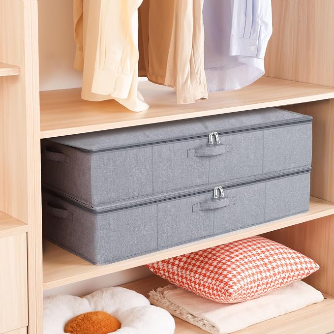 Under Bed Storage Container,Grey,23.6x11.8x5.9 Inch,3 Pack | Underbed Storage Organizers, Foldable Clothes Container,Clothes Bins with Lid and Handles for Blanket,Pillows,Shoes