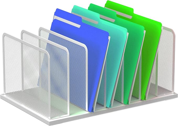 Kuntine.B 7-Section Upright Desk File Organizer Silver 1 Pack | Vertical, Mesh, Metal, Assembly, Stability, Sturdiness, Organization, Standing
