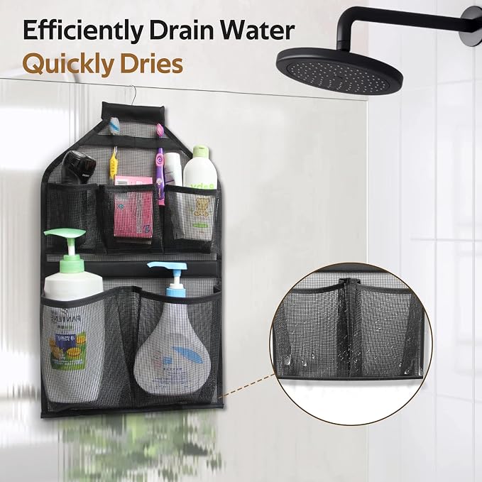 MISSLO Bathroom Shower Organizer Mesh Hanging Shower Caddy with Rotatable Hanger (Black)