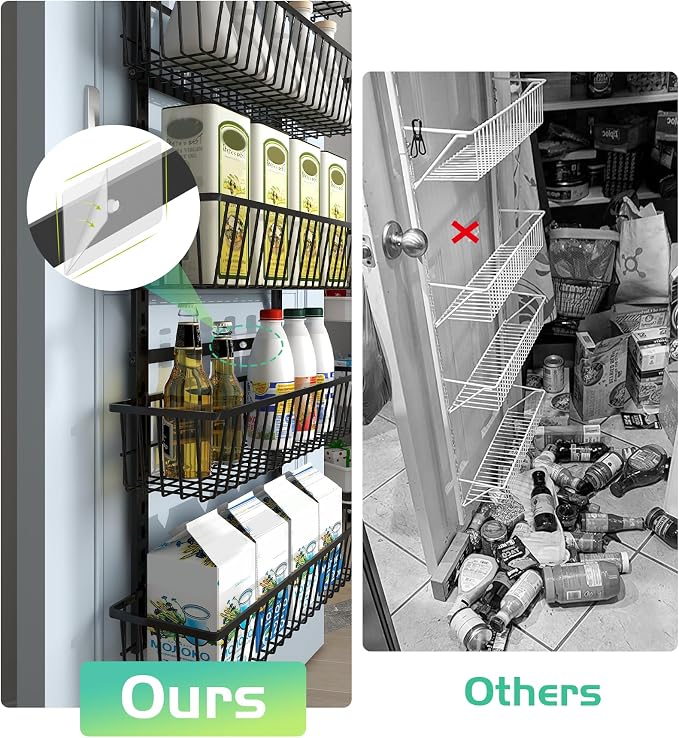 Mefirt 8-Tier Black Over The Door Pantry Organizer, Hanging Shelves | Pantry Hanging Organizers and Storage, Adjustable Heavy-Duty Metal for Home & Kitchen, Back of Door Seasoning Rack