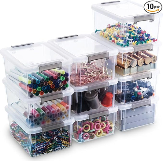 Citylife 10Packs 1.3Qt Small Storage Bins with Lids,Stackable Clear | Plastic Containers for Beads, Buttons, Sewing Supplies, Office Supplies and Small Toys