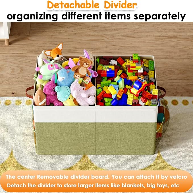 Large Toy Storage Box with Lid, Toy Chest with Divider, Foldable Organizer | PP Board Reinforced Toy Storage Box for Kids, Boys, Girls, Playroom, Nursery and Bedroom for Toys, Stuffed Animals & Blankets