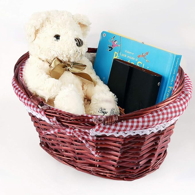 KINJOEK Wicker Woven Basket, Multipurpose Natural Willow Basket with Handle Premium Linen Cotton Cloth Lining for Storage and Decoration