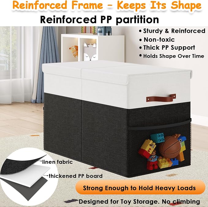 Large Toy Storage Box with Lid Upgraded Toy Storage Chest Organizer with Divider Foldable Toy Bin for Kids Boys Girls Playroom Nursery Bedroom (25"x13"x16")