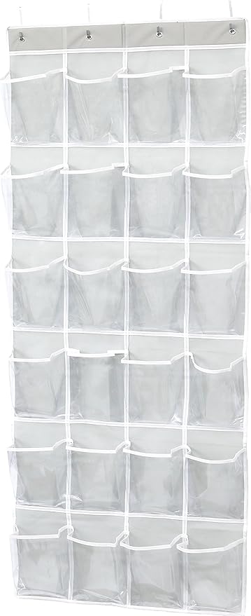 Simple Houseware 24 Pockets Large Clear Over the Door Shoe Organizer, Gray | 56" x 22.5", 4 Durable Metal Hooks, 5" x 9" Pocket Size, Multipurpose