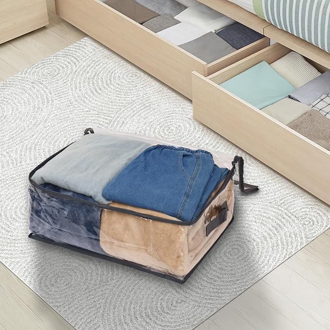 Fixwal Blanket Storage Bags 2 Pack Plastic Clothes Closet Organizer Clear | Clear Plastic, Zippered Closure, for Clothes Comforters Sweaters Blankets Sheets and Toys, Closet Storage