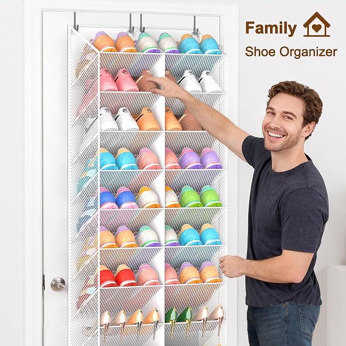 UVIAHOMI Over the Door Shoe Organizer for 20-30 Pairs, 10-Tier, White
