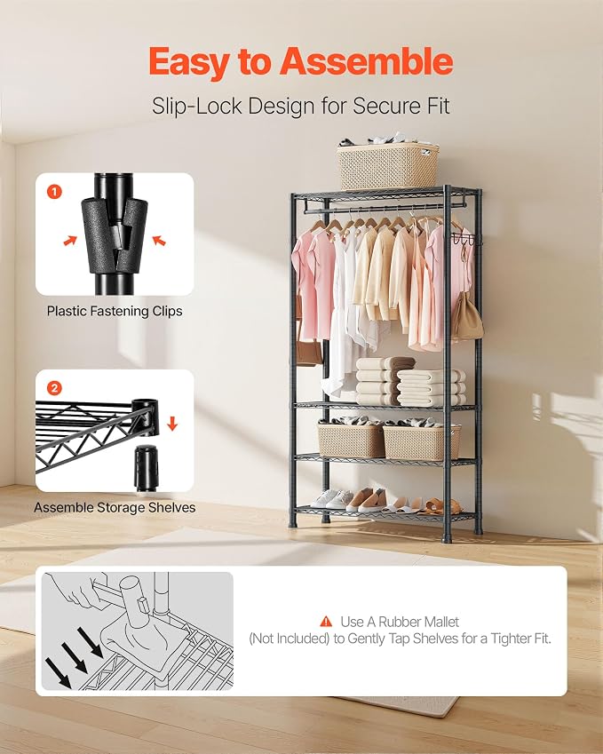 VEVOR Clothing Garment Rack, Heavy Duty Closet Wardrobe, Adjustable Tiers Clothes Racks with Steel Frame, for Bedroom, Clothing Store, Hallway