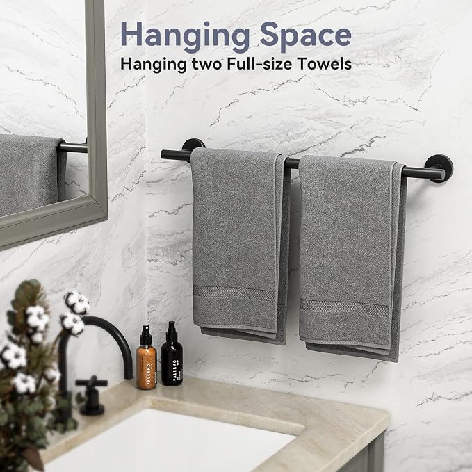 2 Pack Matte Black Towel Bar, 24 Inch Bathroom Towel Rack | Towel Holder Wall Mounted, Thicken SUS304 Stainless Steel Towel Rod Modern Home Decor (Total Length 26-Inch)