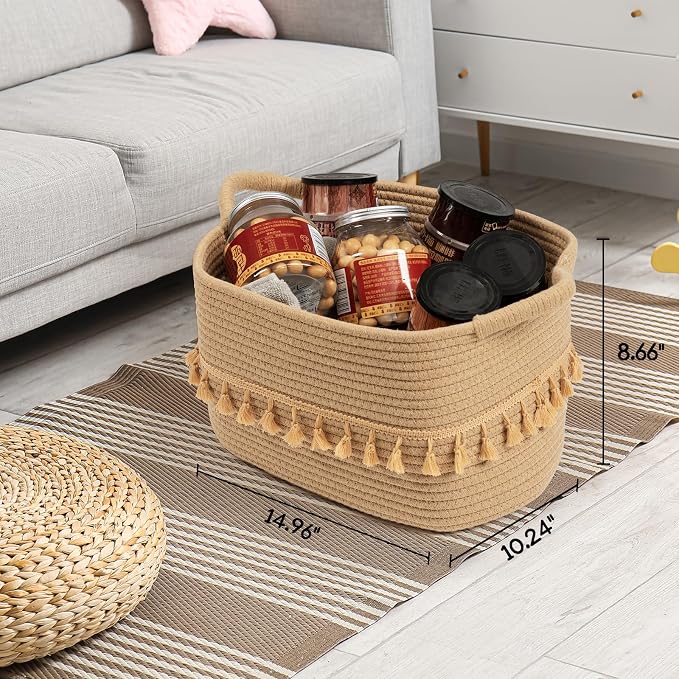 TeoKJ Storage Basket 3 Pack for Organizing, Rope Cotton Baskets for Toy, Clothes, Blankets, Decorative Basket for Living Room, Nursery, Bathroom, Jute