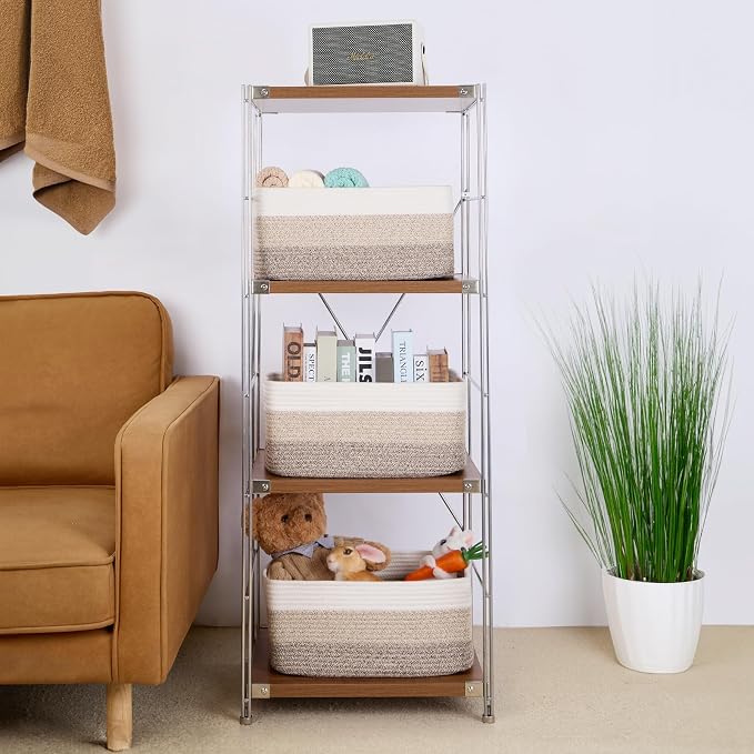 MiniArk Large Storage Baskets for Organizing, 17 x 13 x 7.5” Closet Shelf Baskets for Clothes Blanket Towels, Baby Nursery, Toy Bins Box, Woven Rope Basket, 3 Packs Gradient Brown