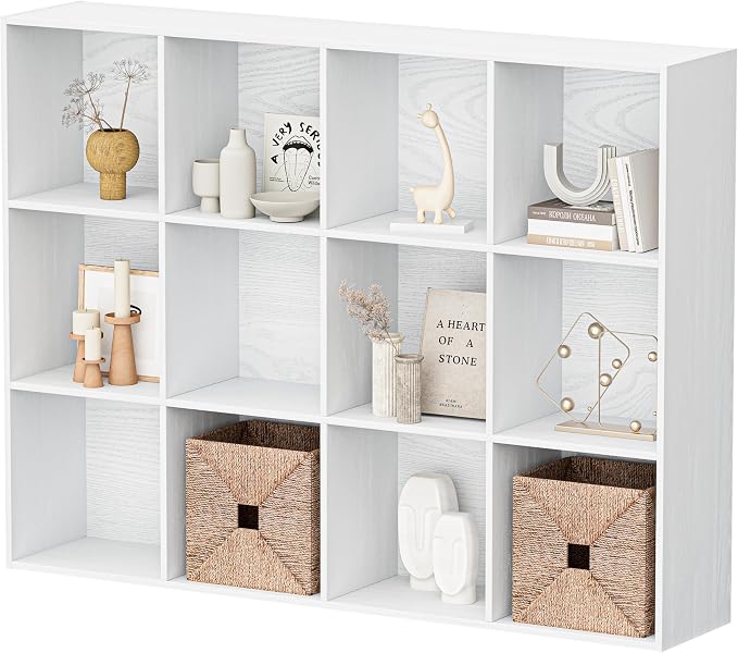12 Cube Storage Organizer, Wooden Cube Shelves with Closed Back Panel, Reversible Bookcase, Cubes Closet Organizer for Home, Living Room, Kids Room, Office, Bedroom, Study, Hallway