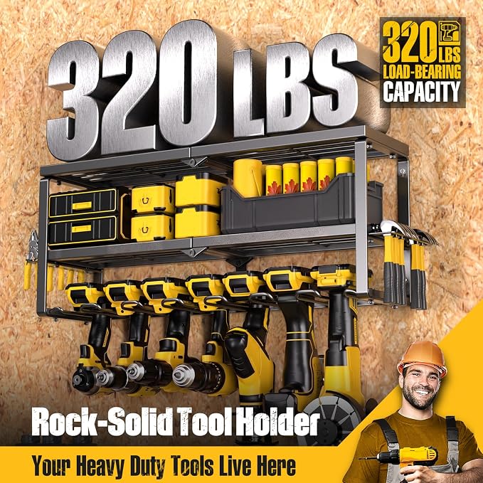 Spampur Power Tool Organizer for Tool Storage, Drill Holder Wall Mount with Screwdriver Organizer, Tool Holder for Garage Wall Organization, Heavy Duty Metal Tool Shelf with Battery Holder | Tool Holder and Storage Rack for Garage Organization, Heavy D...
