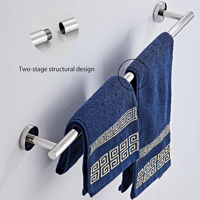 Chrome Bathroom Hardware Set 10 Piece with Towel Racks for Bathroom, SUS304 Stainless Steel Bath Towel Bar Set, 24 Inch Wall Mounted Accessories Kit