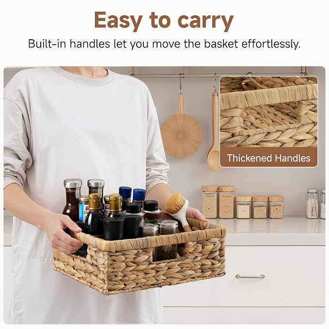 StorageWorks Pantry Baskets, Wicker Storage Baskets for Organizing, Shelves, Pantry Organizers and Storage, Water Hyacinth, 13" L x 10¼"W x 4 ¾"H