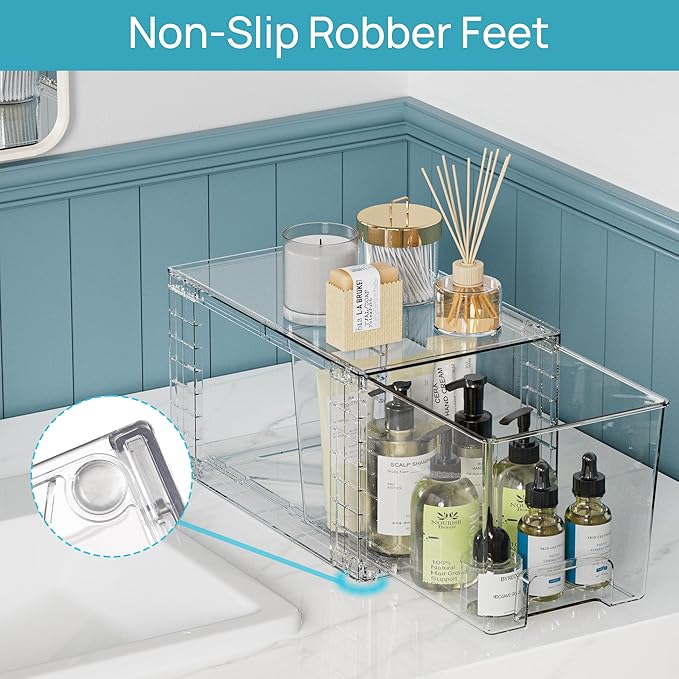 Vtopmart 8 Pack Clear Stackable Storage Drawers,Easy to Assemble Bathroom Organizers and Storage with handles,Plastic Drawers for Kitchen Pantry,Cabinet,Under Sink Organization