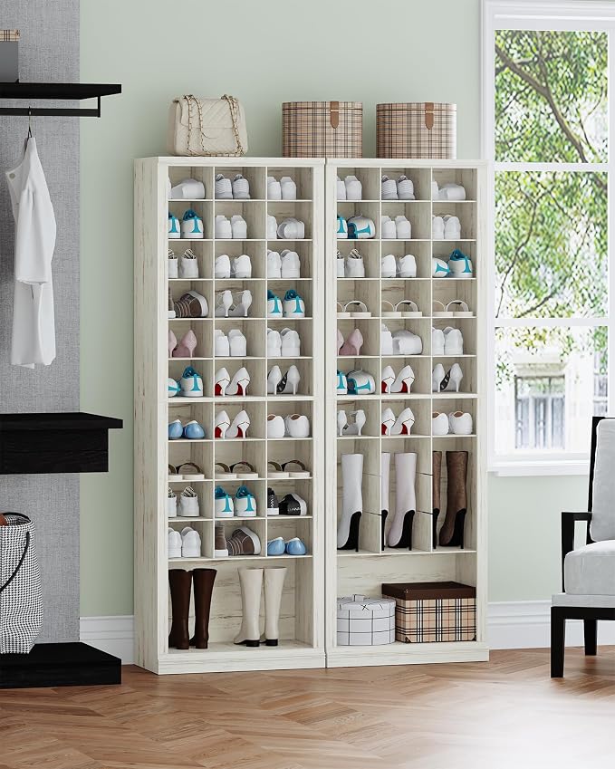 Hzuaneri 11 Tiers Shoe Storage Cabinet, Tall Shoes Cabinet with Cubby | Freestanding Wooden Shoe Organizer, 30-33 Pairs, Shoes Cubby Organizer for Entryway, Bedroom, Rustic White SR02014X