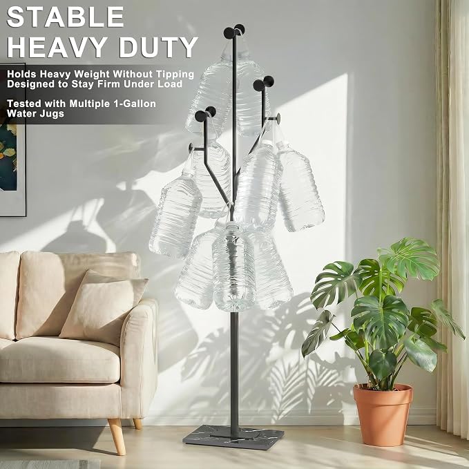 Coat Rack Stand, Freestanding Metal Coat Rack with Sturdy Marble Base, Modern Standing Coat Rack Tree with 8 Hooks for Entryway, Bedroom, Office & Hallway, Space-Saving Design, Black, 68.9 Inches Tall