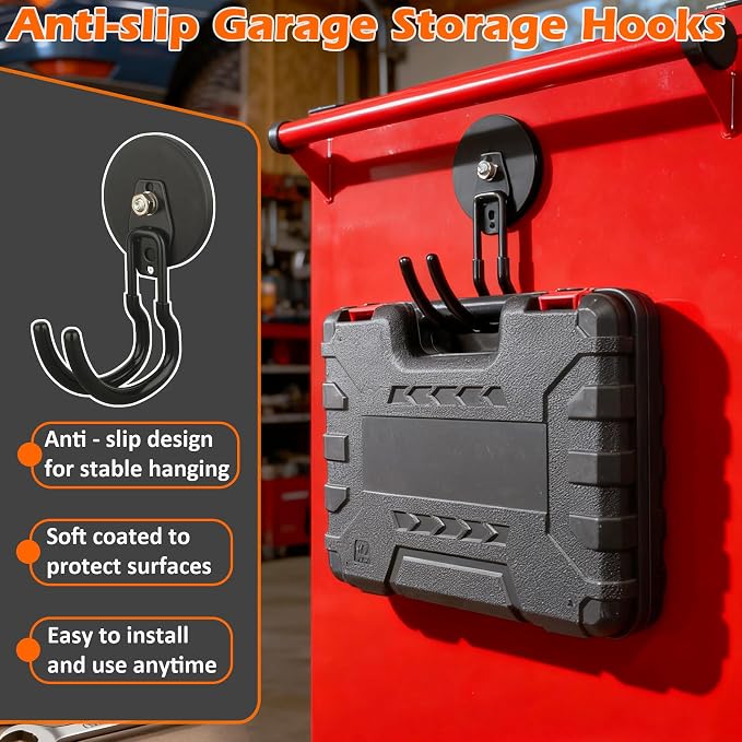 MUTUACTOR Updatde Magnetic Hooks,40lbs 2Packs Strong Magnetic Hooks Heavy Duty,Anti-Scratch Heavy Duty Double Metal J-Hook for Organizing Cordless Impact Drivers Trailer Cord Garden Shovel Tool Box