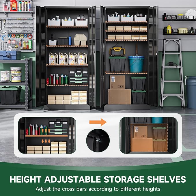 Letaya Metal Garage Storage Cabinets with Lock Door and Adjustable Shelves, Steel Tool Cabinets for Home,Office,Warehouse Organisieren (Black)