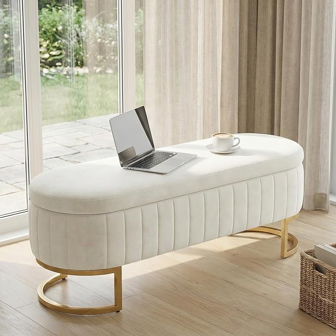 65" Velvet Storage Ottoman Bench End of Bed for Bedroom Entryway Beige