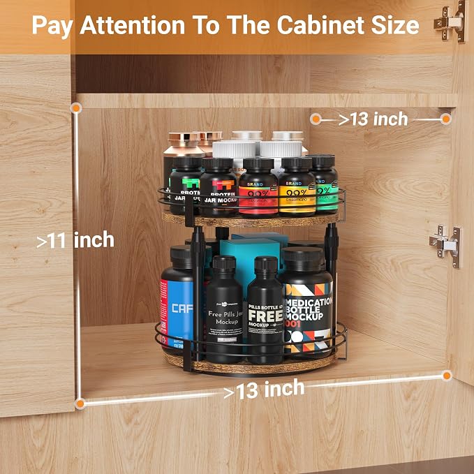 Across-Star Lazy-Susan-Organizer-Spice-Rack, Rotating Spice Organizer For Cabinet Pantry, Seasoning Holder Spice Shelf With Adjustable Height, Kitchen Counter Shelf Countertop Organizer