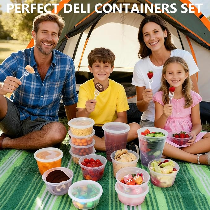 72 Sets (144-Piece) Deli Containers with Lids,8oz X 72 Set Each, Leak-Proof & BPA Free Airtight Takeout Plastic Food Storage Containers for Soup, Meal Prep, Microwave/Freezer Safe