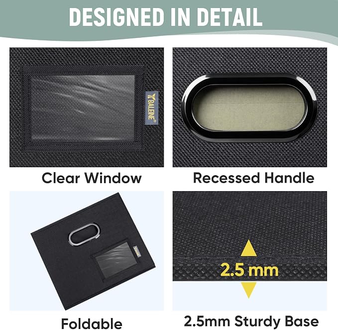 BALEINE File Organizer Box with Lid, Collapsible File Folder Organizer with Plastic Slide, Filing Box for Office Home Document Organizer Storage (Black, 1PK)