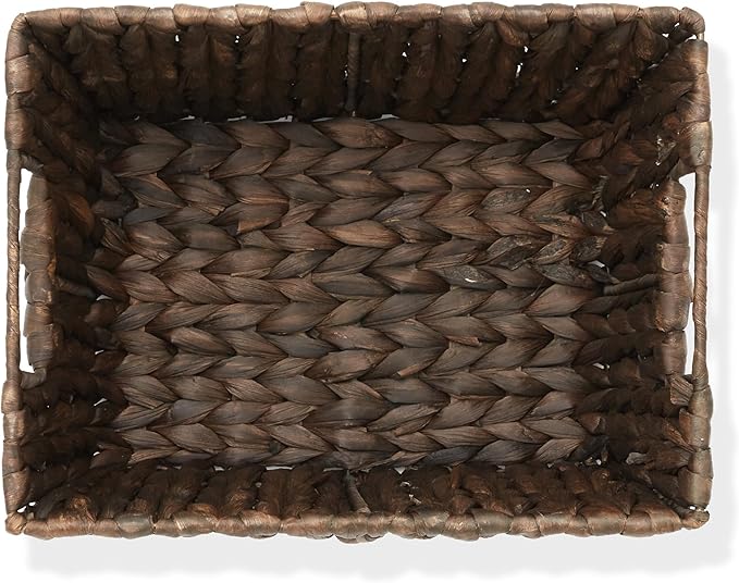 Casafield Set of 4 Water Hyacinth Storage Baskets with Handles - Espresso Brown, Woven Storage Bins for Shelves, Blankets, Laundry Organization