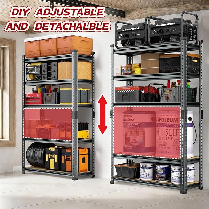 Garage Storage Shelves 36" W x 12" D x 72" H, 2300 LBS Heavy Duty Shelving Unit 5-Tier Adjustable, Extra Wide Boltless Metal Storage Rack for Garage Warehouse Basement