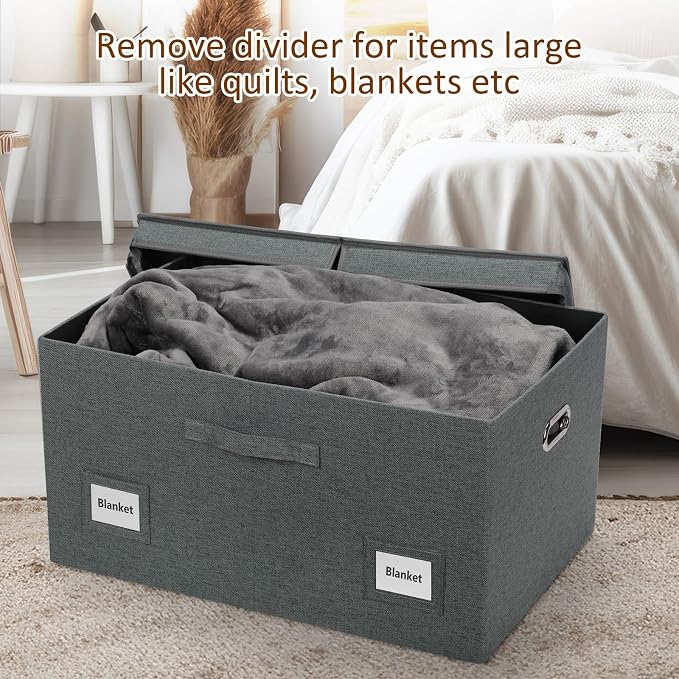 Graciadeco 75 Quarts Extra Large Decorative Storage Bins with Lids, 3 Packs Dark Gray Collapsible Storage Bins with Lids, Stackable Storage Bins Decorative Box Storage With Lid Extra Large | 75 Quarts 3 Pack Dark Gray Collapsible Stackable Linen Fabric...