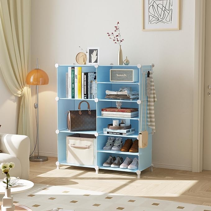 AWTATOS 6 Cube Closet Organizer Storage Shelves,Blue | Portable Closet Clothes Organizers Storage Shelf DIY Stackable Cubby Shelving for Closet Bedroom Living Room Office