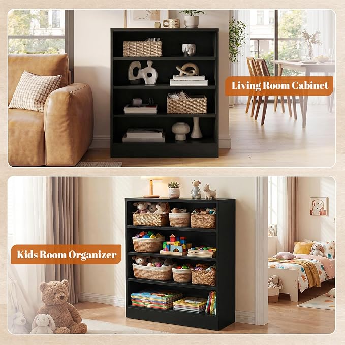 Shoe Cabinet, 5-Tier Modern Wood Shoe Storage Organizer, Black | 3 Adjustable Shelves for Entryway, Multi-Purpose Display Shelf & Storage Cabinet for Living Room, Bedroom