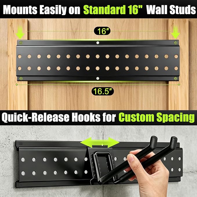 Garage Tool Organizer Wall Mount, 49.5 Inch Heavy Duty Garage Organization System with 10 Adjustable Hooks, Garden Tool Storage Rack for Garage, Yard & Shed, Holds Up to 400 lbs