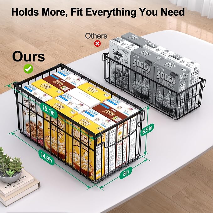 MSERCUOR Freezer Organizer Bins, 2 Pack Stackable Deep Chest Freezer Organizer Bins, Foldable Freezer Baskets with Handles, Black Freezer Storage Organizer Baskets for 5/ 7 Cu.FT Sort Frozen Meats