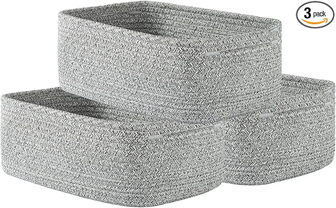 KALLAX Small Woven Storage Basket for Organizing, 12 x 8 x 4.5 inch, 3 Pack | Shelf baskets for closet organization, toy storage and home decor, Perfect as empty gift baskets for holidays, Mixed Grey