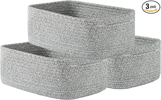 KALLAX Small Woven Storage Basket for Organizing, 12 x 8 x 4.5 inch, 3 Pack | Shelf baskets for closet organization, toy storage and home decor, Perfect as empty gift baskets for holidays, Mixed Grey
