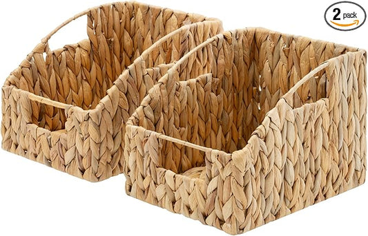 Granny Says Wicker Baskets For Organizing, Water Hyacinth Storage Baskets | Wicker Storage Baskets For Pantry, Open Front Basket For Shelves, Kitchen Storage Baskets, Decorative Basket For Home Decor