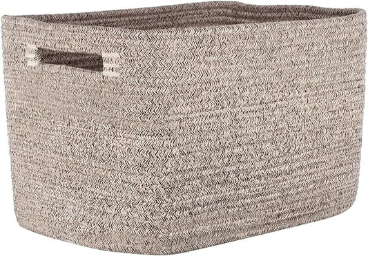 Storage Baskets for Organizing, 14 x 10 x 9” Closet Shelf Woven Baskets, Square Bins with Handles, Cotton Rope Basket for Clothes, Office, Room, Brown 1 Pack