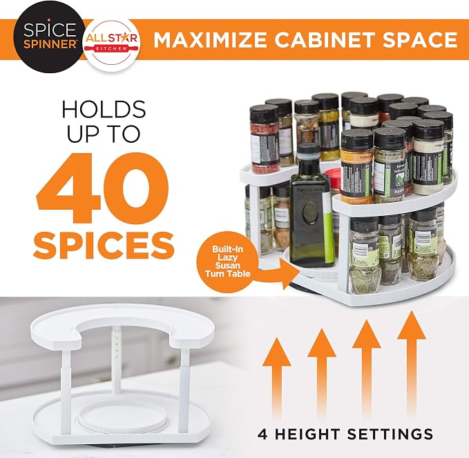 Allstar Innovations Spice Spinner Two-Tiered Spice Organizer & Holder That Saves Space, Keeps Everything Neat, Organized & Within Reach With Dual Spin Turntables