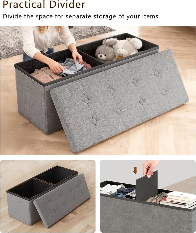 GLAXYFUR 43 Inches Folding Storage Ottoman Bench, Storage Chest | Ottoman Foot Rest, End of Bed Bench, Load 660 lb, Storage Box for Living Room, Bedroom, Entryway