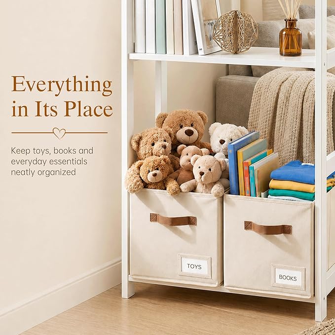 Storage Cubes 10 Pack, 11 Inch Fabric Storage Cubes Organizer Bins with Labels, Odor-Free & Sturdy PP Structure, Cubby Baskets for Closet, Shelves, Toys & Nursery (Beige)