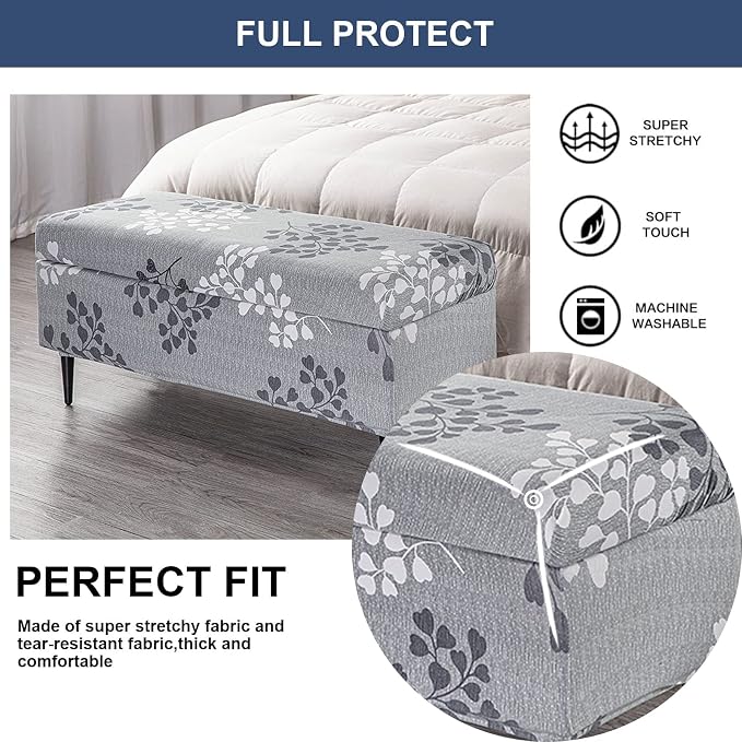 FUANGUI Ottoman Cover Slipcovers Rectangular Folding Stretch | Storage Bench Footrest Sofa Stool Covers Footstool Protector with Elastic Bottom, Removable Washable,Medium
