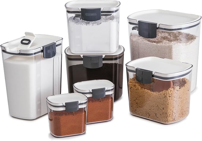 Progressive ProKeeper Baker's Airtight Kitchen Storage Canister Container Set for Flour, Sugar & More, Keeps Ingredients Fresh, with Accessories (Multicolor, 7- Piece)