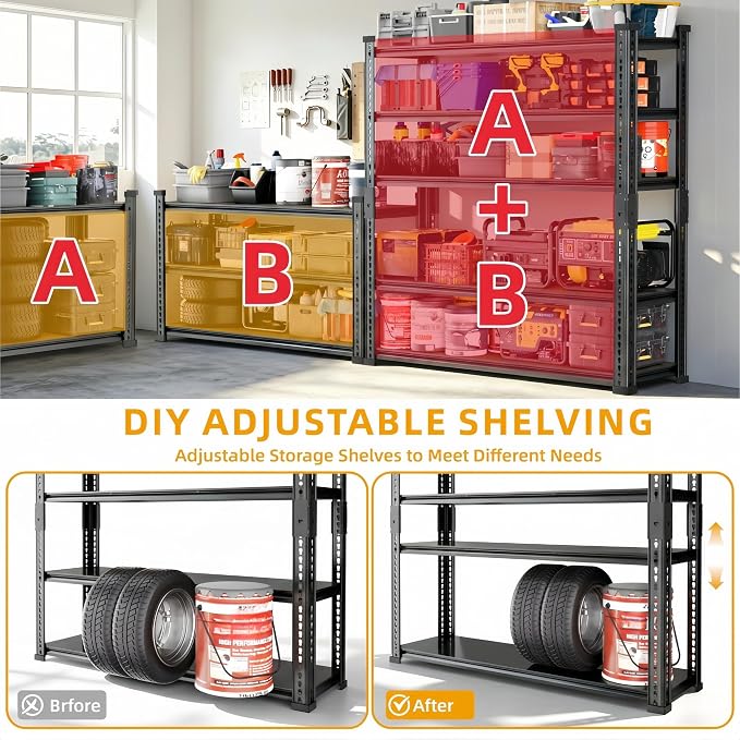 Garage Storage Shelves 36" W x 16" D x 72" H, 2500 LBS Heavy Duty Shelving Unit 5-Tier Adjustable, Extra Wide Boltless Metal Storage Rack for Garage Warehouse Basement