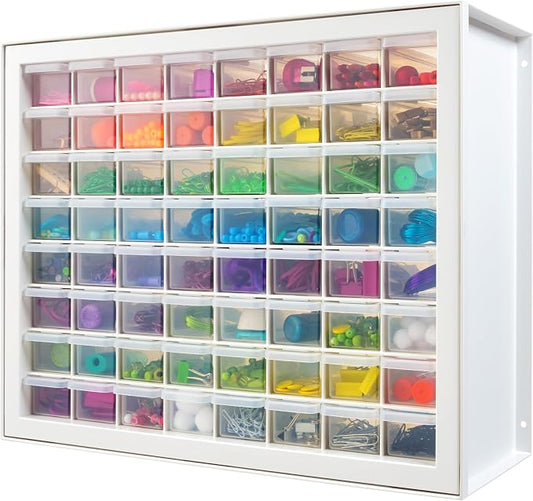 IRIS USA 64-Drawer Screw Organizer, Hardware Storage, Made in USA, White | Wall mountable, Stackable, Art & Craft Supplies, Beads, Gem Stones, Building Bricks, Garage Tool Storage